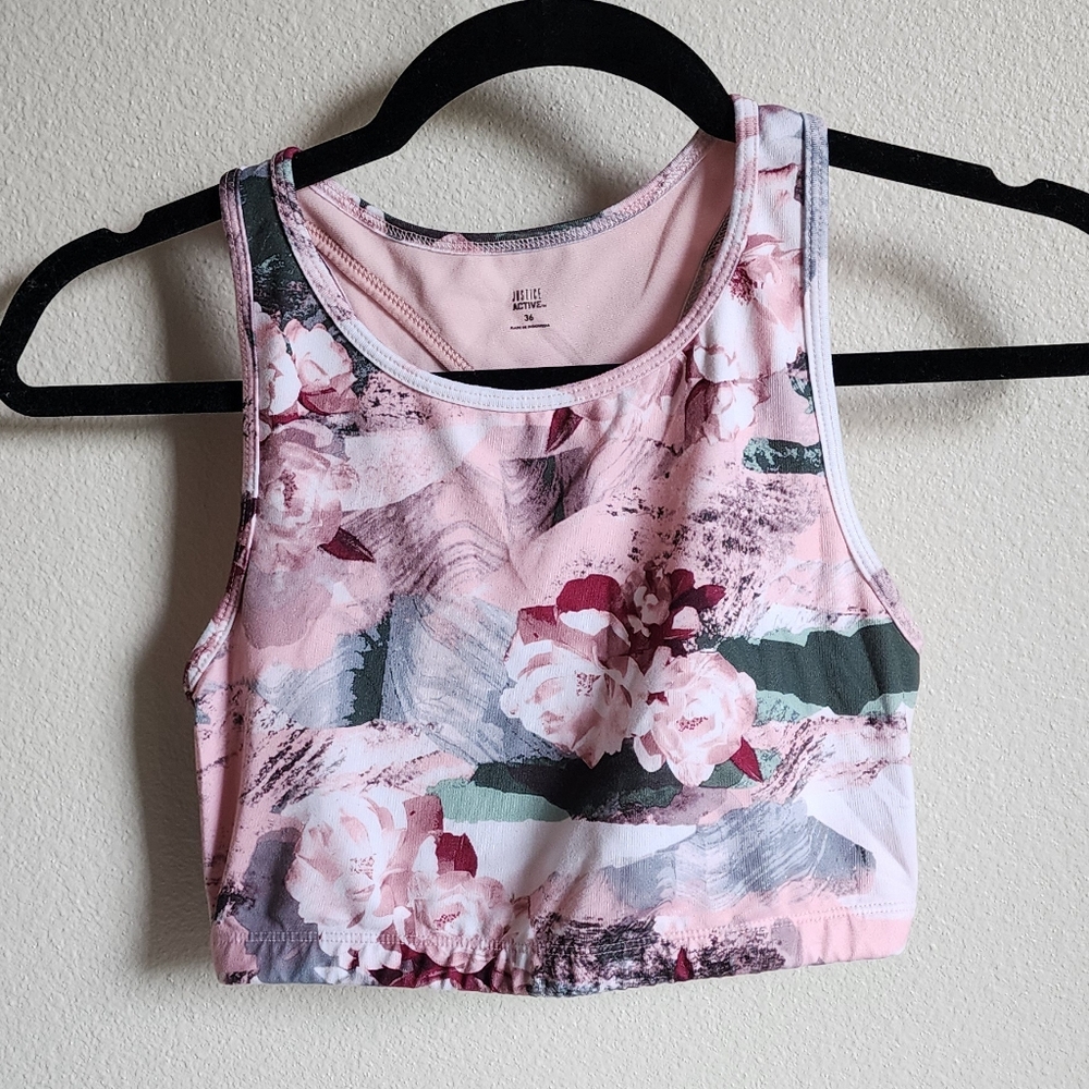 Floral Pink and Gray Crop Top